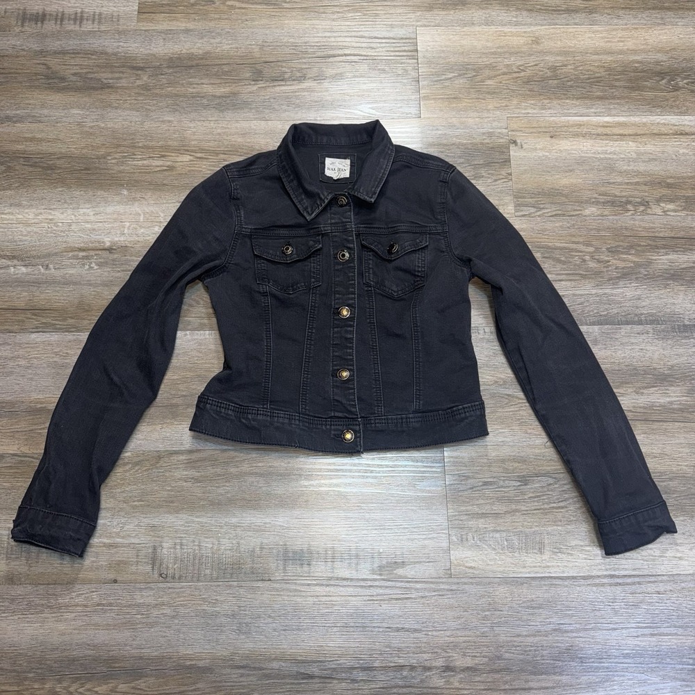 Wax Jean Black Classic Cropped Denim Jacket Womens/Juniors Medium